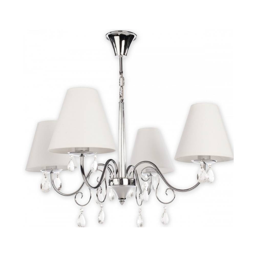 Srebrny żyrandol Velio 4 z białymi abażurami – Lemir