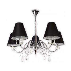 Srebrny żyrandol Velio 5 do salonu - szklane wisiorki