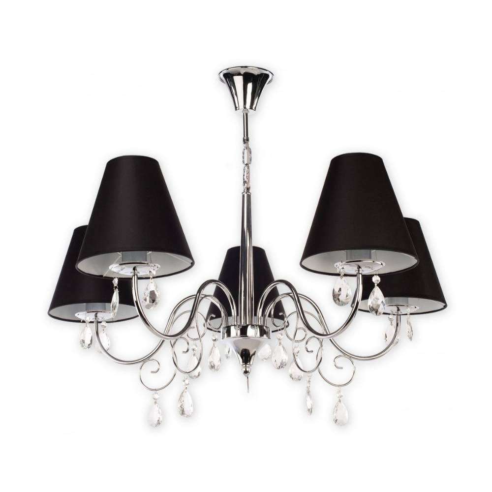 Srebrny żyrandol Velio 5 do salonu - szklane wisiorki