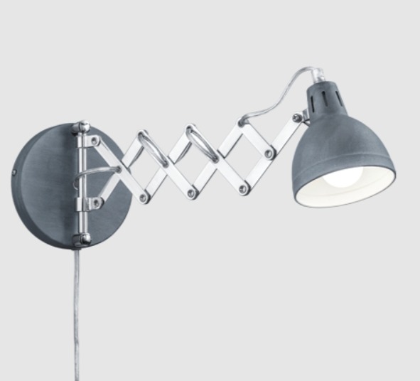 Szary kinkiet nożycowy Scissor z włącznikiem na kablu