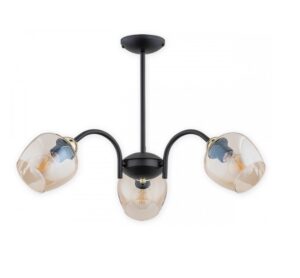 Szklany żyrandol z czarną podstawą Katla 3 - bursztynowe klosze