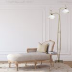 Złota lampa podłogowa do sypialni Wivara - klasyczna