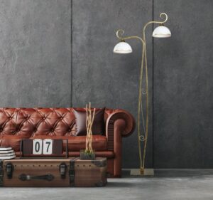 Złota lampa stojąca do salonu Wivara - klasyczna