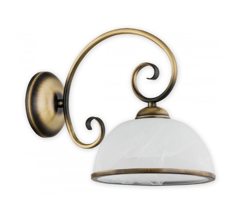 Złoty kinkiet klasyczny Indra - mleczne szkło