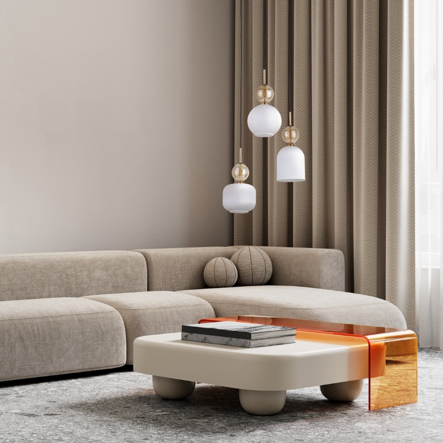 Zwis sufitowy Sophia Cognac White 3 nad stolik w salonie