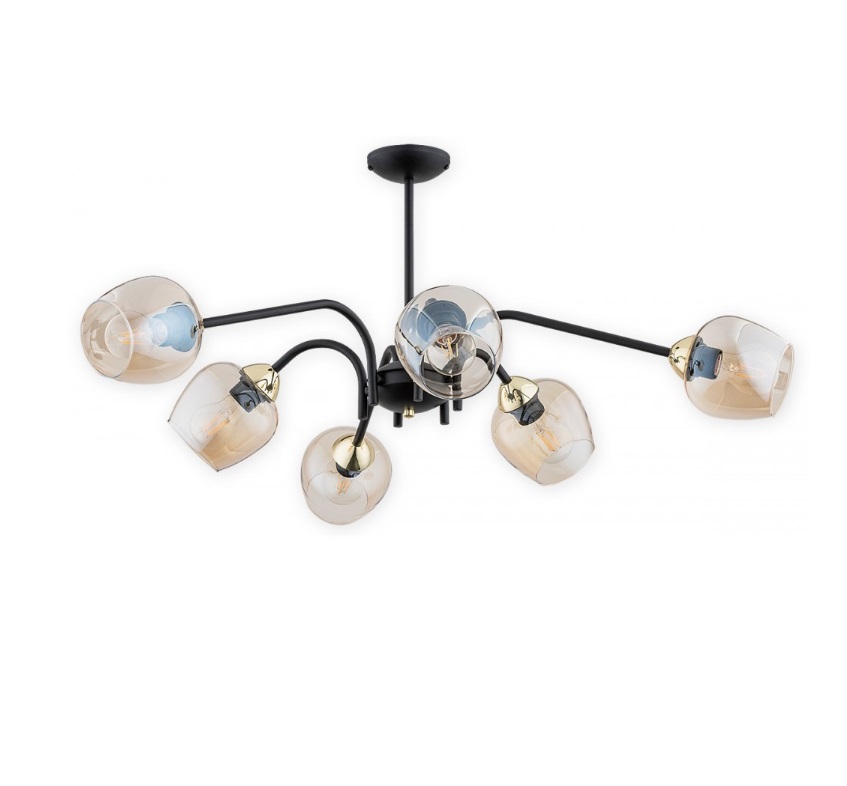 Żyrandol do niskiego salonu Katla 6 - bursztynowe szkło