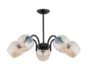 Żyrandol z bursztynowymi kloszami Katla 5 - czarny