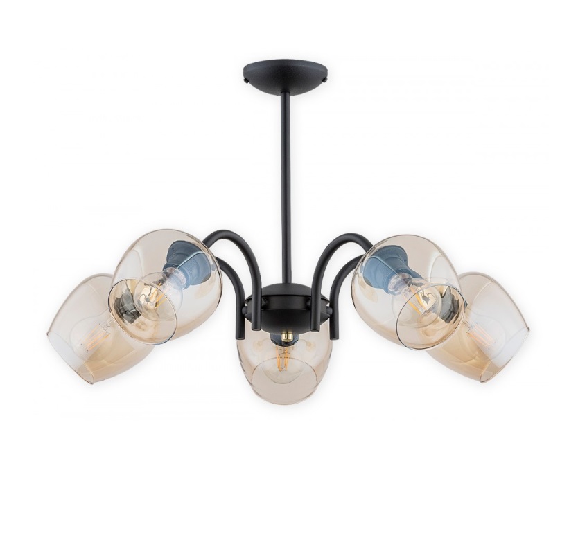 Żyrandol z bursztynowymi kloszami Katla 5 - czarny