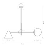 Asymetryczna biała lampa sufitowa Hermes 2 - metal i szkło - rysunek techniczny