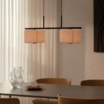 Beżowa lampa wisząca nad stół Vivienne - materiałowe plisowane abażury