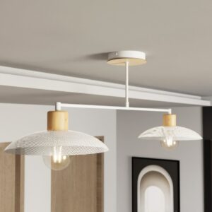 Biała lampa sufitowa Kobe 2 - metal i drewno