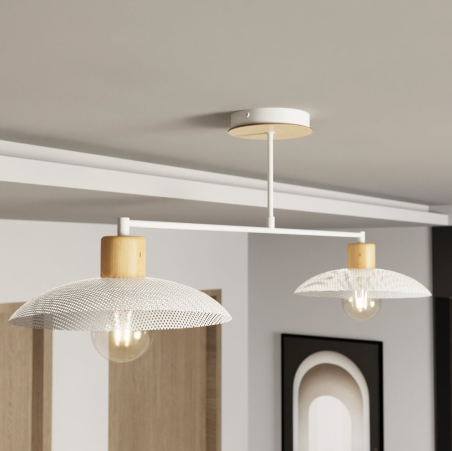 Biała lampa sufitowa Kobe 2 - metal i drewno