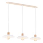 Biała lampa wisząca Kobe 3 - perforowane klosze i i drewniany detal - styl skandynawski