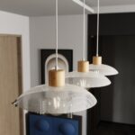 Biała lampa wisząca Kobe 3 - trzy perforowane klosze na listwie