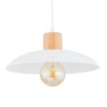 Biała lampa wisząca Kobe - metalowy fakturowany klosz i drewniany akcent