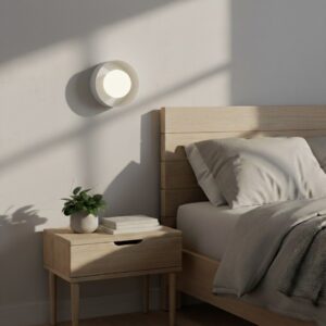 Biały okrągły kinkiet ścienny Lulu do sypialni - minimalistyczny