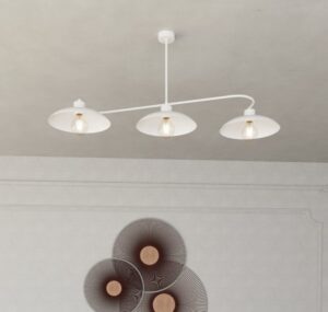 Biały żyrandol Foster 3 metalowy do salonu - klosze talerzowe