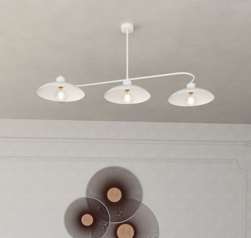 Biały żyrandol Foster 3 metalowy do salonu - klosze talerzowe