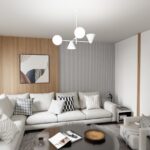 Biały żyrandol Hermes 4 do salonu - metalowe klosze i szklane kule