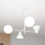 Biały żyrandol Hermes 4 - metalowe klosze i szklane kule - Emibig