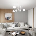 Biały żyrandol Hermes 6 - 3 klosze stożki i 3 szklane kule