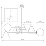 Biały żyrandol Hermes 6 - stożkowe klosze i opalowe kule - rysunek techniczny