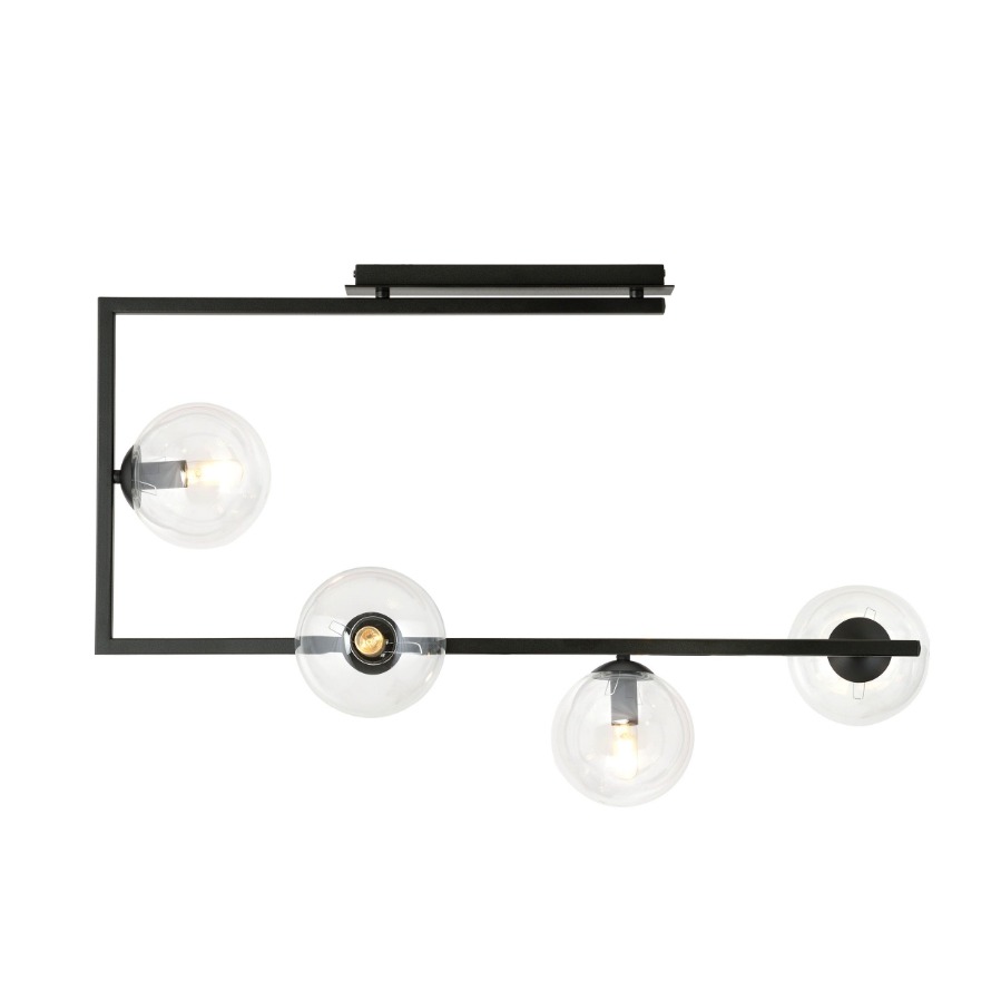 Czarna lampa sufitowa Soma 4 transparent - kuliste szklane klosze