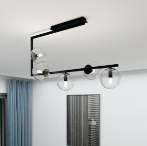 Czarna lampa sufitowa z kulami Soma 5 - przezroczyste klosze