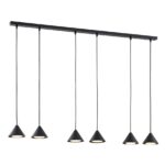 Czarna lampa wisząca Elit 6 do kuchni - minimalistyczne klosze stożki