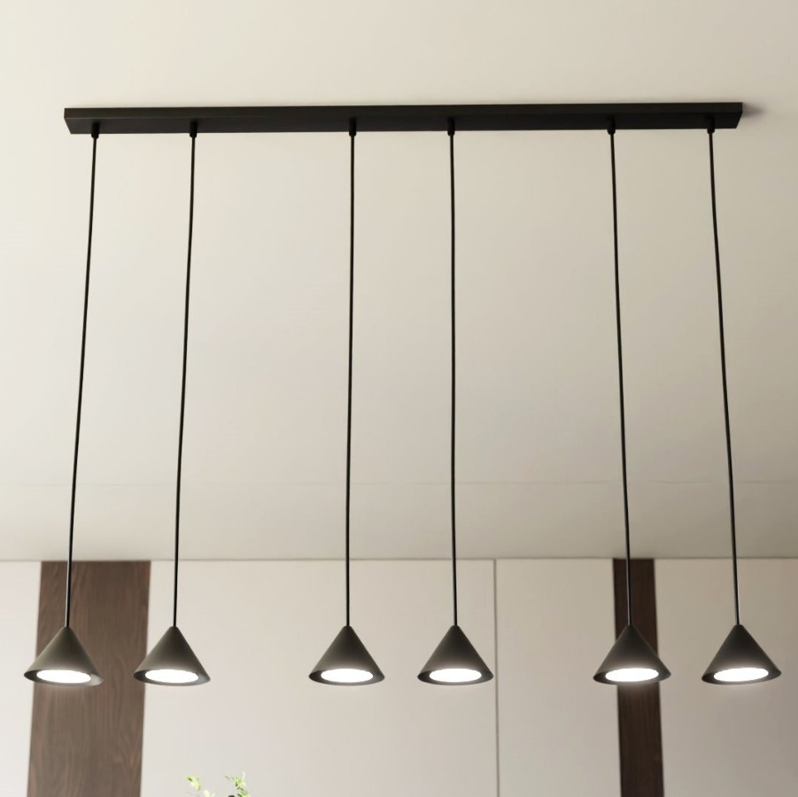 Czarna lampa wisząca Elit 6 - minimalistyczne klosze stożki