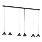 Czarna lampa wisząca Elit 6 nad wyspę kuchenną - minimalistyczne klosze stożki