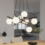 Czarna lampa wisząca Essa 5 do jadalni - z białymi kulami - nad stół