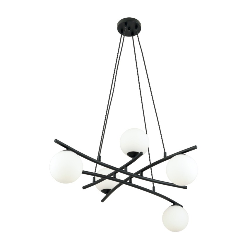 Czarna lampa wisząca Essa 5 do jadalni - z białymi kulami