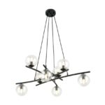Czarna lampa wisząca Essa 8 do dużego salonu - transparentne kule