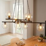 Czarna lampa wisząca Essa 8 do dużej kuchni - transparentne kule