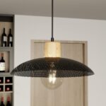 Czarna lampa wisząca Kobe - metalowy klosz z dodatkiem drewnem - skandynawska prostota