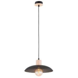 Czarna lampa wisząca Kobe - metalowy klosz z dodatkiem drewna