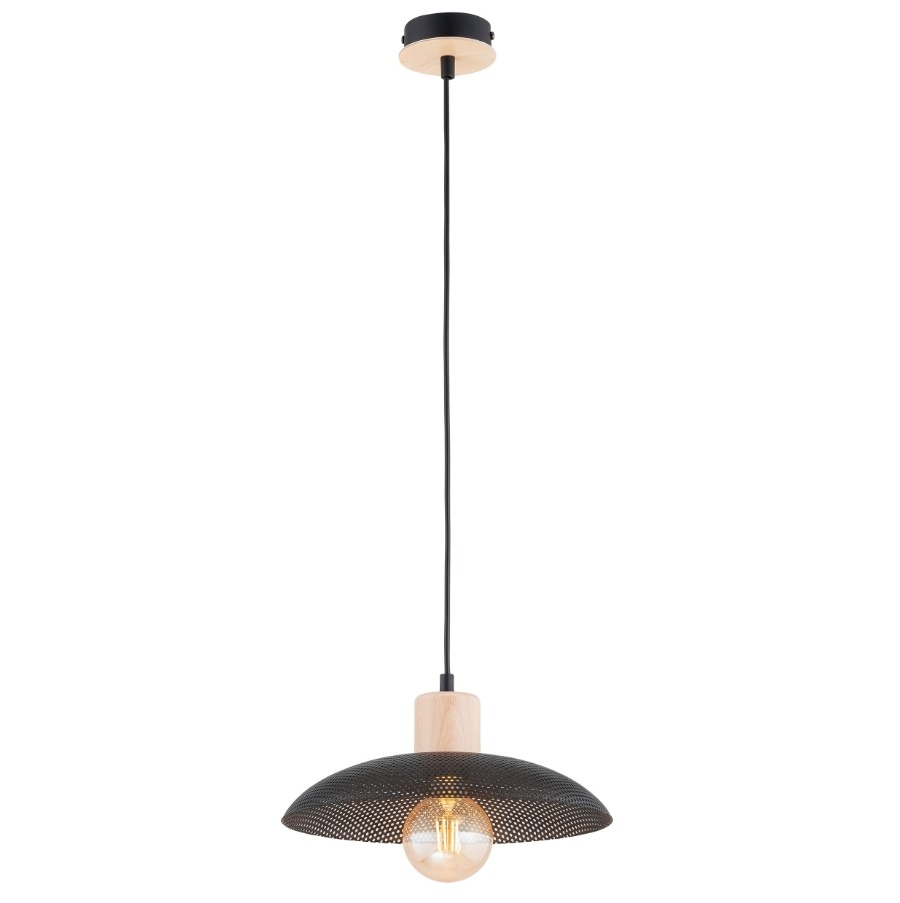 Czarna lampa wisząca Kobe - okrągły klosz metalowy o wyrazistej fakturze