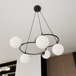 Czarna lampa wisząca Libra 5 opal - ryflowane szklane klosze