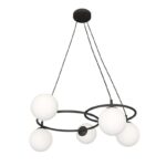 Czarna lampa wisząca Libra 5 opal - ryflowane szklane klosze - metal i szkło