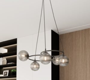 Czarna lampa wisząca Libra 5 z grafitowymi kloszami - okręgi