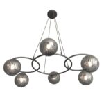 Czarna lampa wisząca Libra 6 grafit - szklane ryflowane kule na metalowych okręgach