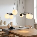 Czarna lampa wisząca Libra 6 - ryflowane opalowe szklane kule