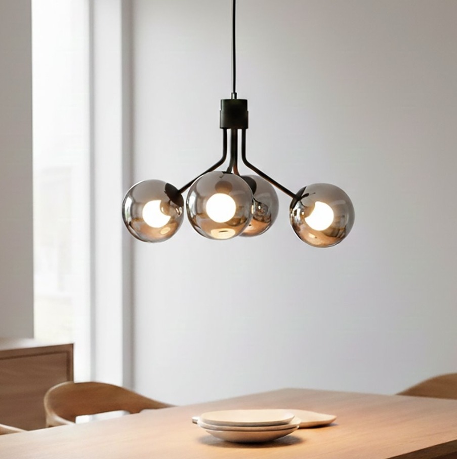 Czarna lampa wisząca Nova 4 grafitowe kule - szklane klosze