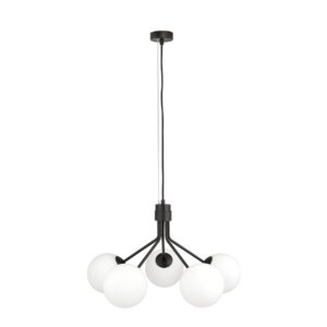 Czarna lampa wisząca Nova 5 - białe szklane klosze - Emibig