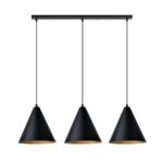 Czarna lampa wisząca Rebel 3 - 3 klosze stożko ze złotym środkiem