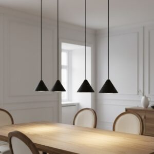 Czarna lampa wisząca na listwie Elit 4 - cztery małe stożki