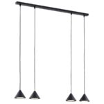 Czarna lampa wisząca na listwie Elit 4 - cztery małe stożki - minimalistyczna