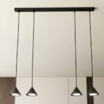 Czarna lampa wisząca na listwie Elit 4 do kuchni - cztery małe stożki