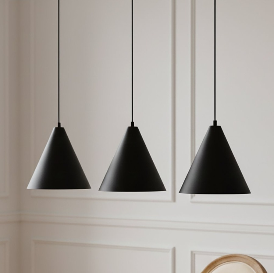 Czarno-biała lampa wisząca Rebel 3 - potrójny zwis stożkowy